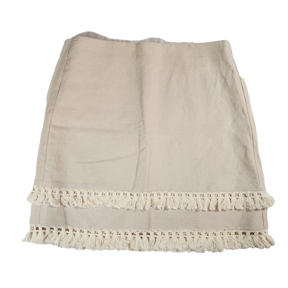 Loft Womens 8 Beige Cotton Short Skirt Fringed